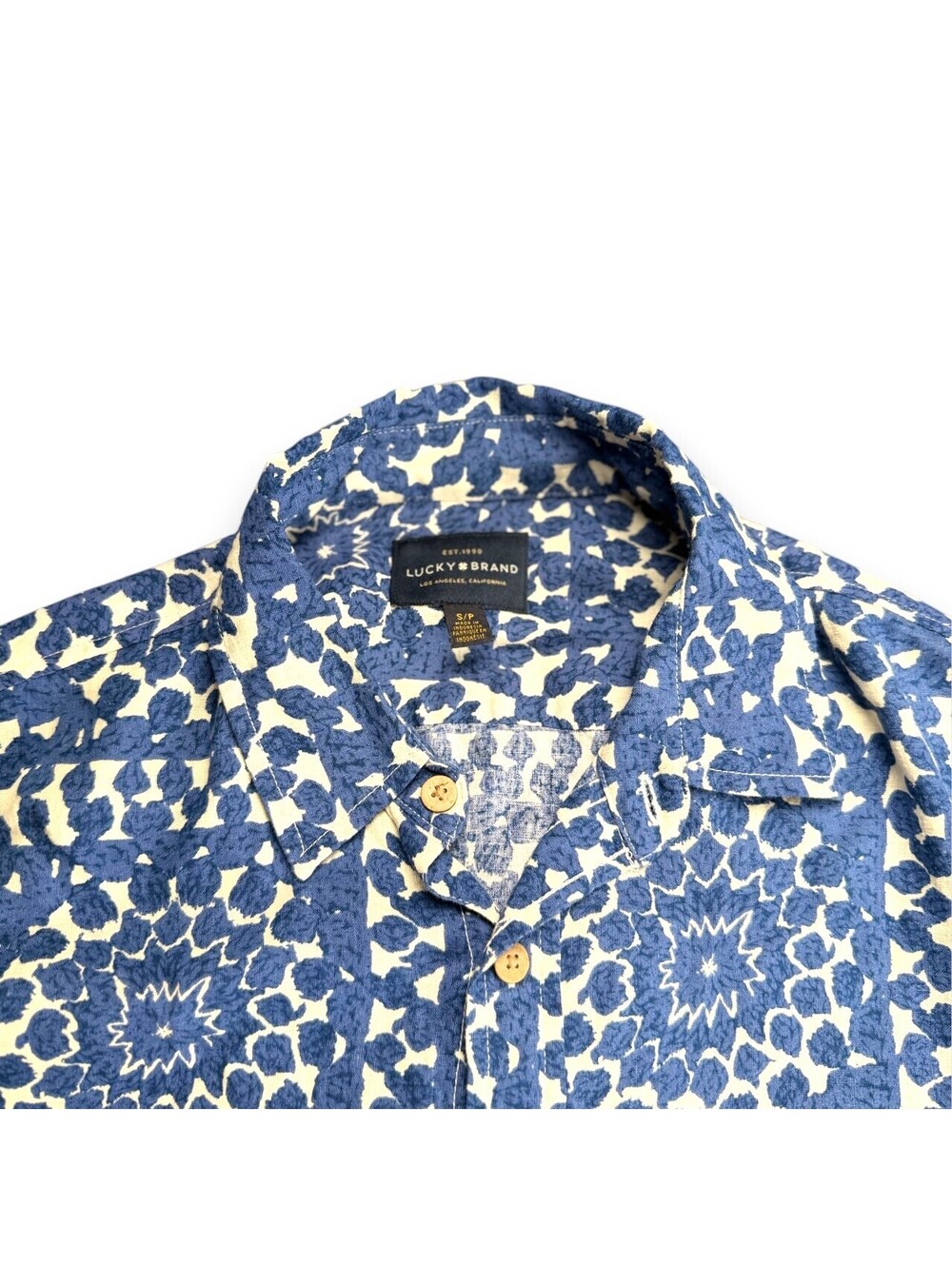 π Lucky Brand Blue Floral Hawaiian Short Sleeve Shirt Small - Picture 4 of 9